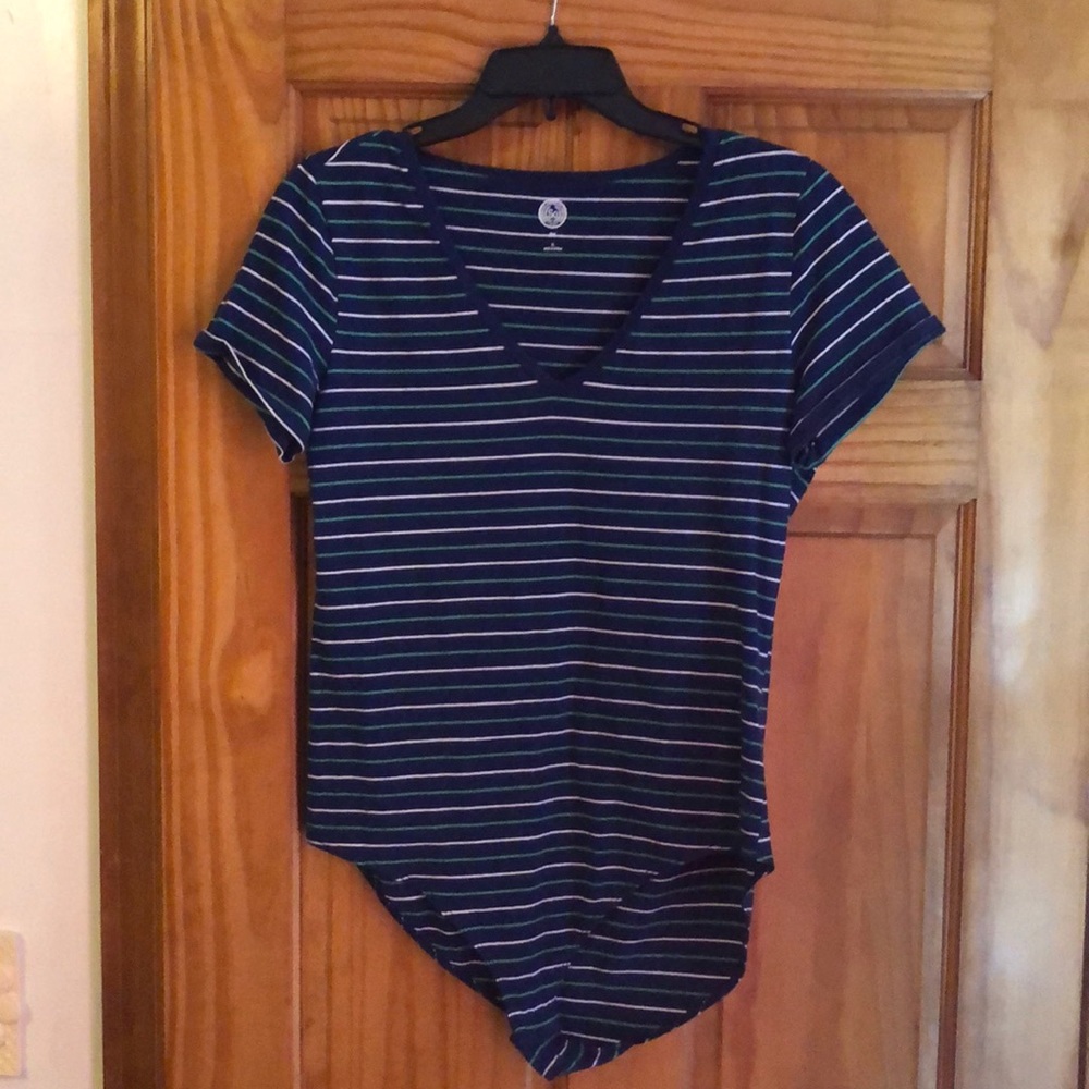 Teal blue and white body suit